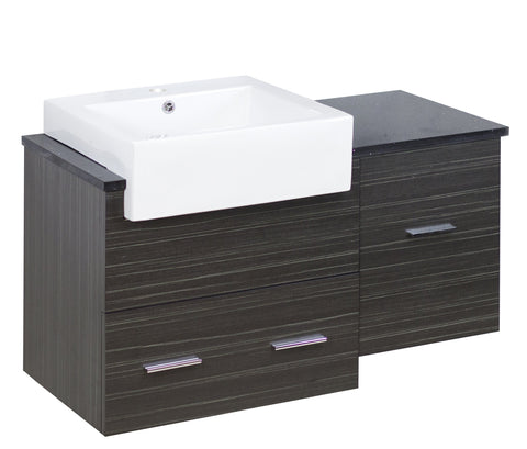 Image of American Imaginations Xena Farmhouse 36.75-in. W Wall Mount Dawn Grey Vanity Set For 1 Hole Drilling Black Galaxy Top AI-1594