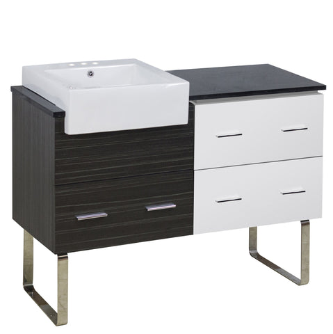 Image of American Imaginations Xena Farmhouse 48.75-in. W Floor Mount White-Dawn Grey Vanity Set For 3H4-in. Drilling Black Galaxy Top AI-19736