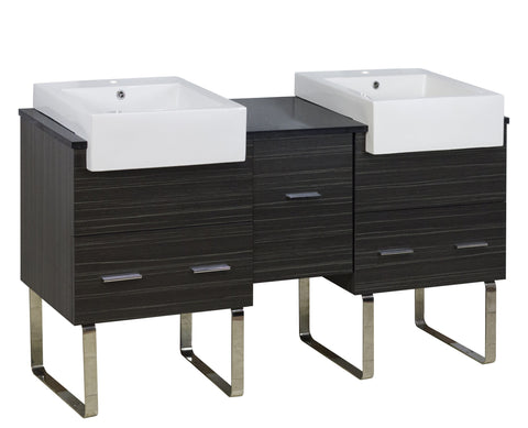 Image of American Imaginations Xena Farmhouse 59.5-in. W Floor Mount Dawn Grey Vanity Set For 1 Hole Drilling Black Galaxy Top AI-1552