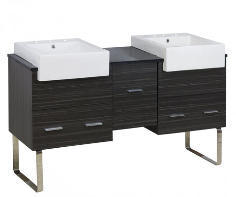 Image of American Imaginations Xena Farmhouse 59.5-in. W Floor Mount Dawn Grey Vanity Set For 3H8-in. Drilling