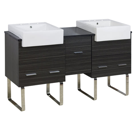 Image of American Imaginations Xena Farmhouse 59.5-in. W Floor Mount Dawn Grey Vanity Set For 3H8-in. Drilling Black Galaxy Top AI-1554