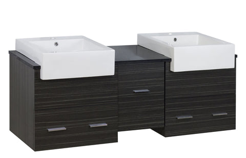 Image of American Imaginations Xena Farmhouse 59.5-in. W Wall Mount Dawn Grey Vanity Set For 1 Hole Drilling Black Galaxy Top AI-1596