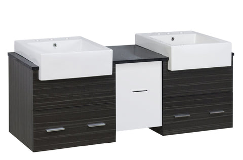 Image of American Imaginations Xena Farmhouse 59.5-in. W Wall Mount White-Dawn Grey Vanity Set For 3H8-in. Drilling Black Galaxy Top AI-19773