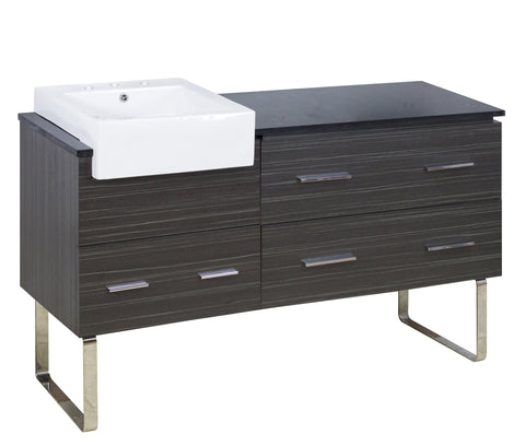Image of American Imaginations Xena Farmhouse 60.75-in. W Floor Mount Dawn Grey Vanity Set For 3H8-in. Drilling Black Galaxy Top AI-19758