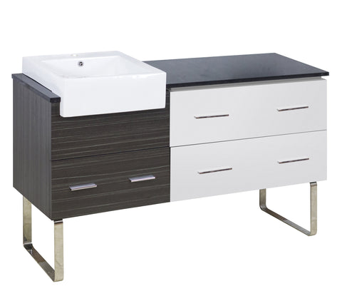 Image of American Imaginations Xena Farmhouse 60.75-in. W Floor Mount White-Dawn Grey Vanity Set For 1 Hole Drilling Black Galaxy Top AI-19759