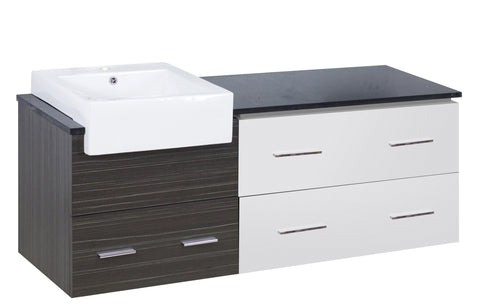 Image of American Imaginations Xena Farmhouse 60.75-in. W Wall Mount Dawn Grey Vanity Set For 1 Hole Drilling Black Galaxy Top AI-19765