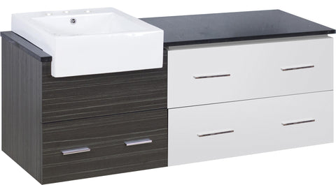 Image of American Imaginations Xena Farmhouse 60.75-in. W Wall Mount Dawn Grey Vanity Set For 3H8-in. Drilling Black Galaxy Top AI-19767