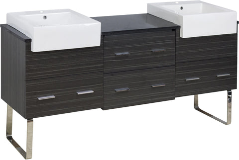 Image of American Imaginations Xena Farmhouse 73.5-in. W Floor Mount Dawn Grey Vanity Set For 1 Hole Drilling Black Galaxy Top AI-19774