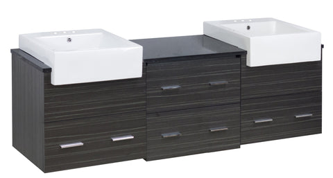 Image of American Imaginations Xena Farmhouse 73.5-in. W Wall Mount Dawn Grey Vanity Set For 3H4-in. Drilling Black Galaxy Top AI-19781