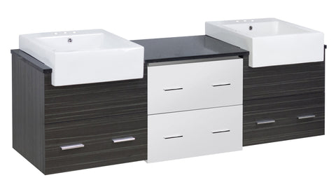 Image of American Imaginations Xena Farmhouse 73.5-in. W Wall Mount White-Dawn Grey Vanity Set For 3H4-in. Drilling Black Galaxy Top AI-19784