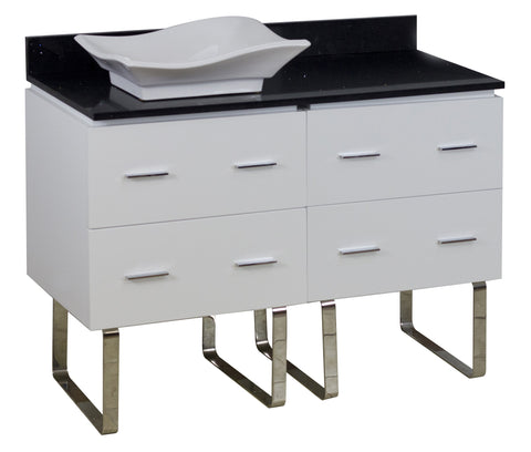 Image of American Imaginations Xena Quartz 48-in. W Floor Mount White Vanity Set For Wall Mount Drilling Black Galaxy Top AI-1409