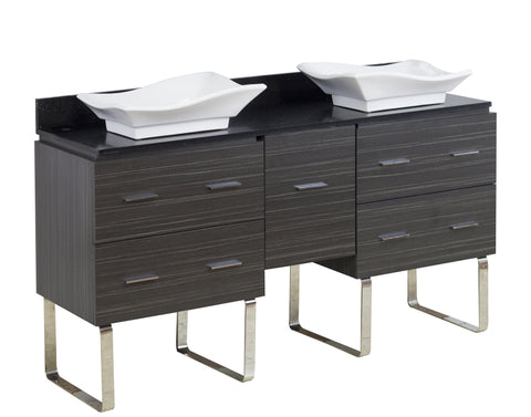 Image of American Imaginations Xena Quartz 60-in. W Floor Mount Dawn Grey Vanity Set For Deck Mount Drilling Black Galaxy Top AI-1356