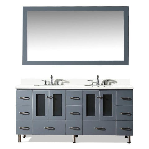Image of Ariel Americano 73" Grey Modern Double Sink Vanity W/ White Quartz Top B073D-WQ-GRY A073D-VO-WHT