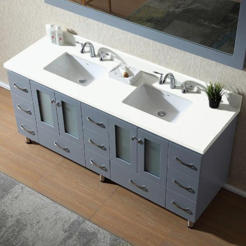 Image of Ariel Americano 73" Grey Modern Double Sink Vanity W/ White Quartz Top B073D-WQ-GRY A073D-VO-WHT