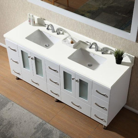 Image of Ariel Americano 73" White Modern Double Sink Vanity W/ White Quartz Top B073D-WQ-WHT B073D-WQ-GRY