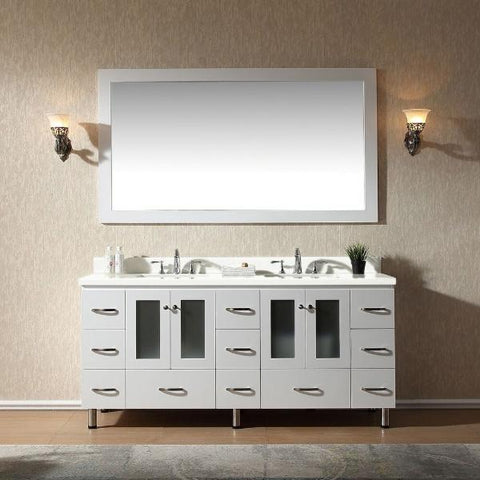 Image of Ariel Americano 73" White Modern Double Sink Vanity W/ White Quartz Top B073D-WQ-WHT B073D-WQ-WHT