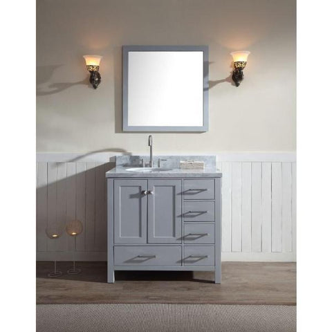Image of Ariel Cambridge 37" Grey Modern Oval Sink Vanity With Mirror A037S-L-GRY