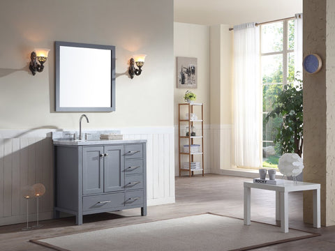Image of Ariel Cambridge 37" Single Sink Vanity Set w/ Left Offset Sink in Grey A037S-L-GRY
