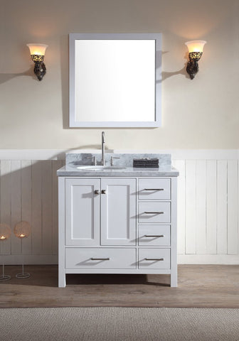 Image of Ariel Cambridge 37" Single Sink Vanity Set w/ Left Offset Sink in White A037S-L-WHT
