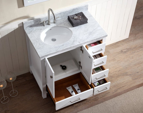Image of Ariel Cambridge 37" Single Sink Vanity Set w/ Left Offset Sink in White A037S-L-WHT