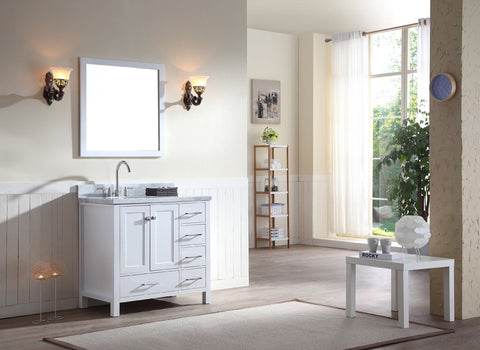 Image of Ariel Cambridge 37" Single Sink Vanity Set w/ Left Offset Sink in White A037S-L-WHT