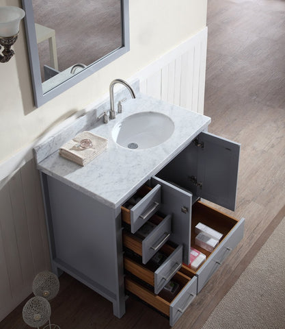 Image of Ariel Cambridge 37" Single Sink Vanity Set w/ Right Offset Sink in Grey A037S-R-GRY