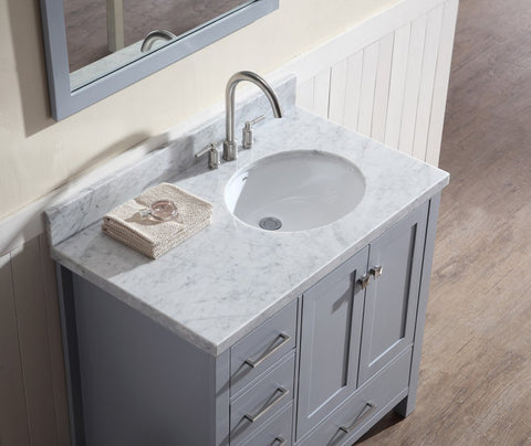 Image of Ariel Cambridge 37" Single Sink Vanity Set w/ Right Offset Sink in Grey A037S-R-GRY
