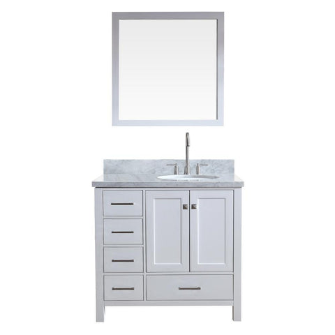 Image of Ariel Cambridge 37" Single Sink Vanity Set w/ Right Offset Sink in White A037S-R-WHT