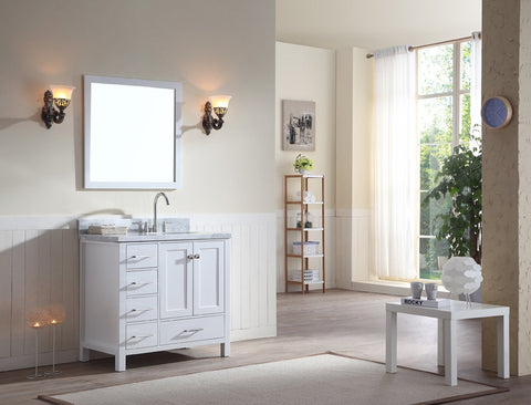 Image of Ariel Cambridge 37" Single Sink Vanity Set w/ Right Offset Sink in White A037S-R-WHT