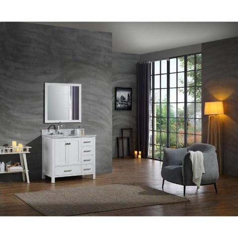 Image of Ariel Cambridge 37" White Modern Rectangle Sink Bathroom Vanity A037S-L-CWR-WHT
