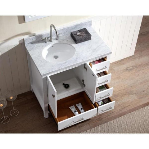 Image of Ariel Cambridge 37" White Modern Single Oval Sink Bathroom Vanity A037S-L-VO-WHT