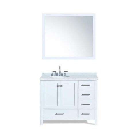 Image of Ariel Cambridge 43" White Modern Oval Sink Bathroom Vanity With Mirror A043S-L-WHT