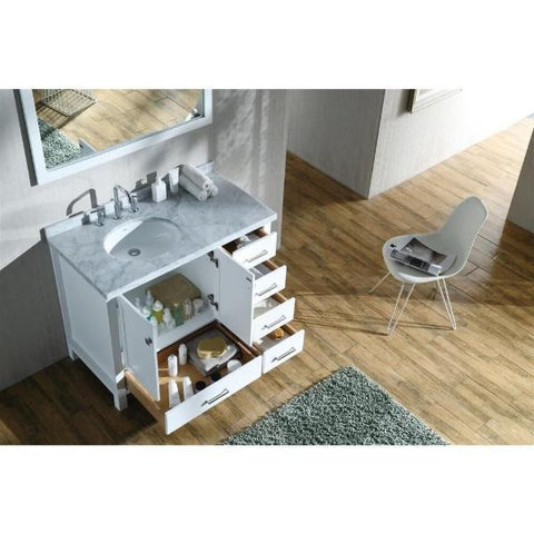 Image of Ariel Cambridge 43" White Modern Oval Sink Bathroom Vanity With Mirror A043S-L-WHT