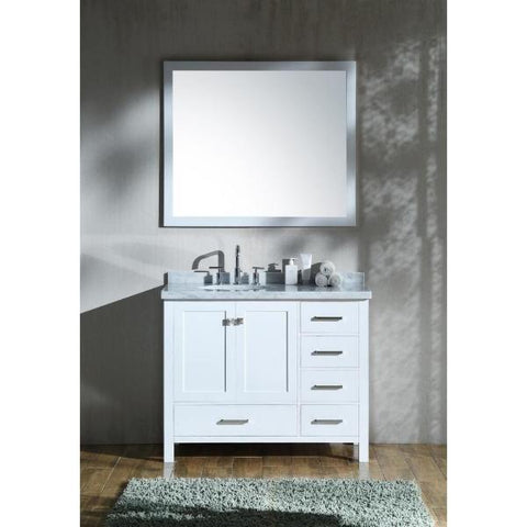 Image of Ariel Cambridge 43" White Modern Oval Sink Bathroom Vanity With Mirror A043S-L-WHT