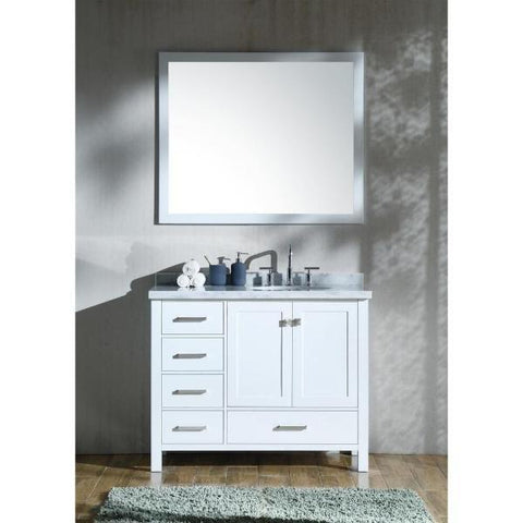 Image of Ariel Cambridge 43" White Modern Oval Sink Bathroom Vanity With Mirror A043S-L-WHT