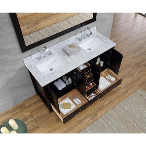 Image of Ariel Cambridge 55" Espresso Modern Double Rectangle Sink Vanity A061D-CWR-ESP