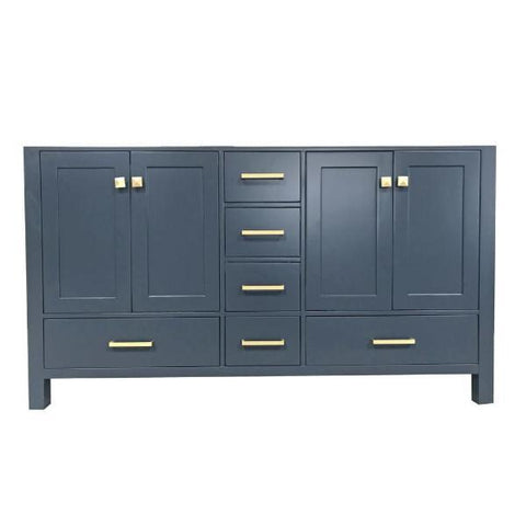 Image of Ariel Cambridge 60" Midnight Blue Transitional Double Sink Base Cabinet A061D-BC-MNB A055S-BC-MNB