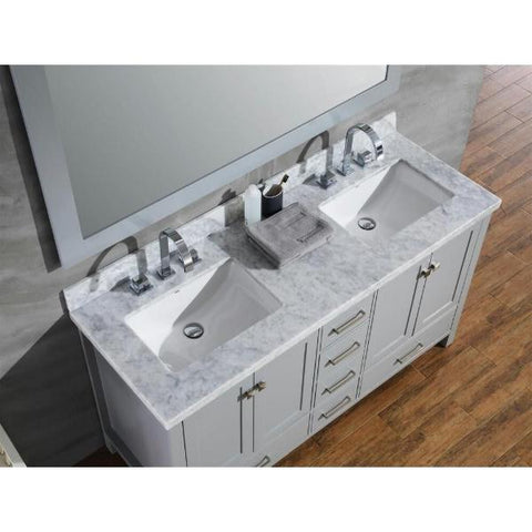 Image of Ariel Cambridge 61" Grey Modern Double Rectangle Sink Vanity A061D-CWR-GRY
