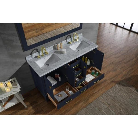 Image of Ariel Cambridge 61" Midnight Blue Modern Double Rectangle Sink Vanity A061D-CWR-MNB