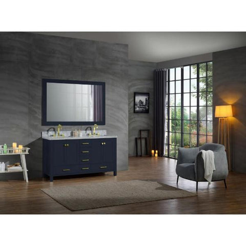 Image of Ariel Cambridge 61" Midnight Blue Modern Double Rectangle Sink Vanity A061D-CWR-MNB