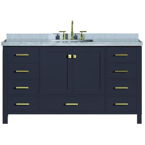 Image of Ariel Cambridge 61" Midnight Blue Modern Rectangle Sink Bathroom Vanity A061S-CWR-MNB