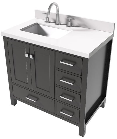 Image of Ariel Cambridge Espresso Transitional 37" Left Offset Rectangle Sink Vanity w/ White Quartz Countertop | A037SLWQRVOESP A037SLWQRVOESP