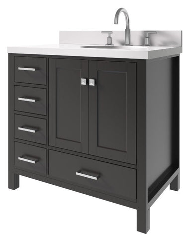 Image of Ariel Cambridge Espresso Transitional 37" Right Offset Rectangle Sink Vanity w/ White Quartz Countertop | A037SRWQOVOESP A037SRWQOVOESP