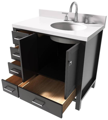 Image of Ariel Cambridge Espresso Transitional 37" Right Offset Rectangle Sink Vanity w/ White Quartz Countertop | A037SRWQOVOESP A037SRWQOVOESP