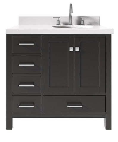 Image of Ariel Cambridge Espresso Transitional 37" Right Offset Rectangle Sink Vanity w/ White Quartz Countertop | A037SRWQOVOESP A037SRWQOVOESP