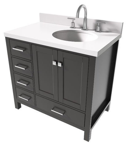Image of Ariel Cambridge Espresso Transitional 37" Right Offset Rectangle Sink Vanity w/ White Quartz Countertop | A037SRWQOVOESP A037SRWQOVOESP