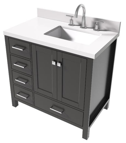 Image of Ariel Cambridge Espresso Transitional 37" Right Offset Rectangle Sink Vanity w/ White Quartz Countertop | A037SRWQRVOESP