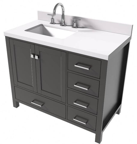 Image of Ariel Cambridge Espresso Transitional 43" Left Offset Rectangle Sink Vanity w/ White Quartz Countertop | A043SLWQRVOESP