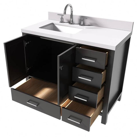 Image of Ariel Cambridge Espresso Transitional 43" Left Offset Rectangle Sink Vanity w/ White Quartz Countertop | A043SLWQRVOESP