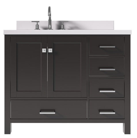 Image of Ariel Cambridge Espresso Transitional 43" Left Offset Rectangle Sink Vanity w/ White Quartz Countertop | A043SLWQRVOESP